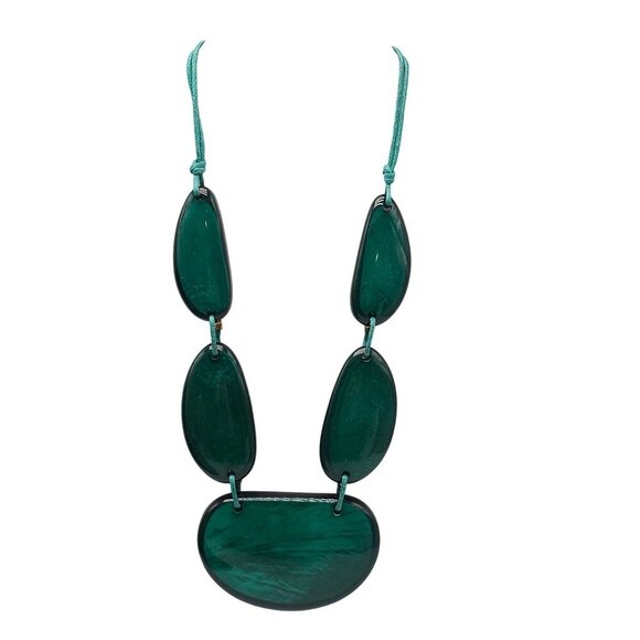 Handcrafted Green Resin Necklace With Adjustable Cord & Gold-Tone Accents - Picture 1 of 6